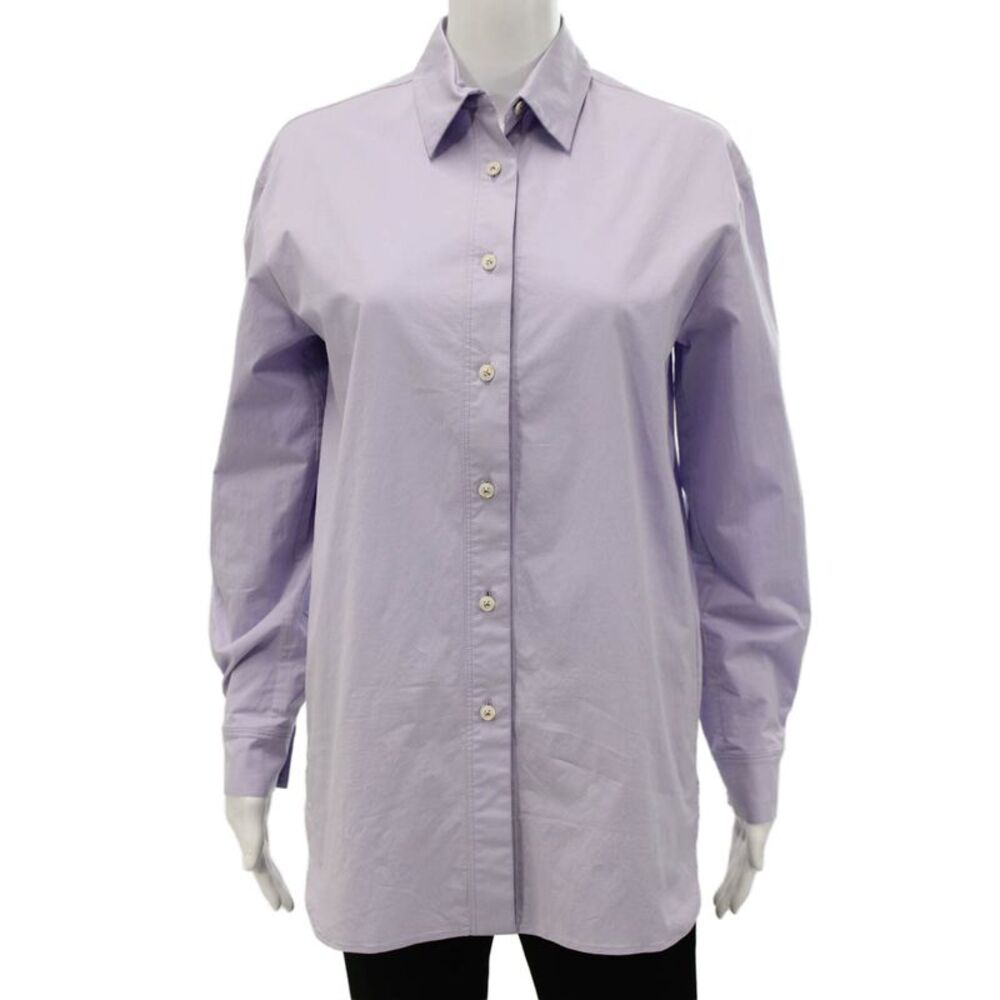 QL2 Women Tunic Button-Up Collared Long Sleeve Cotton Blend Purple Size 42